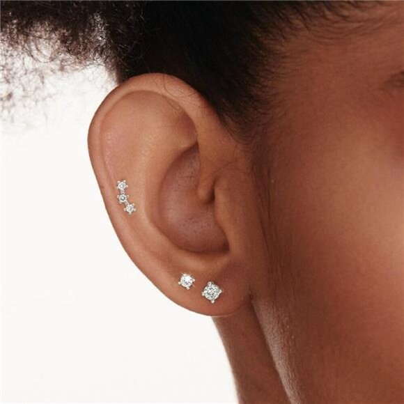 Silver Stud Earring Set – 4 Pairs CZ Multi-Size Set 925 Sterling Silver Dainty - Picture 3 of 6
